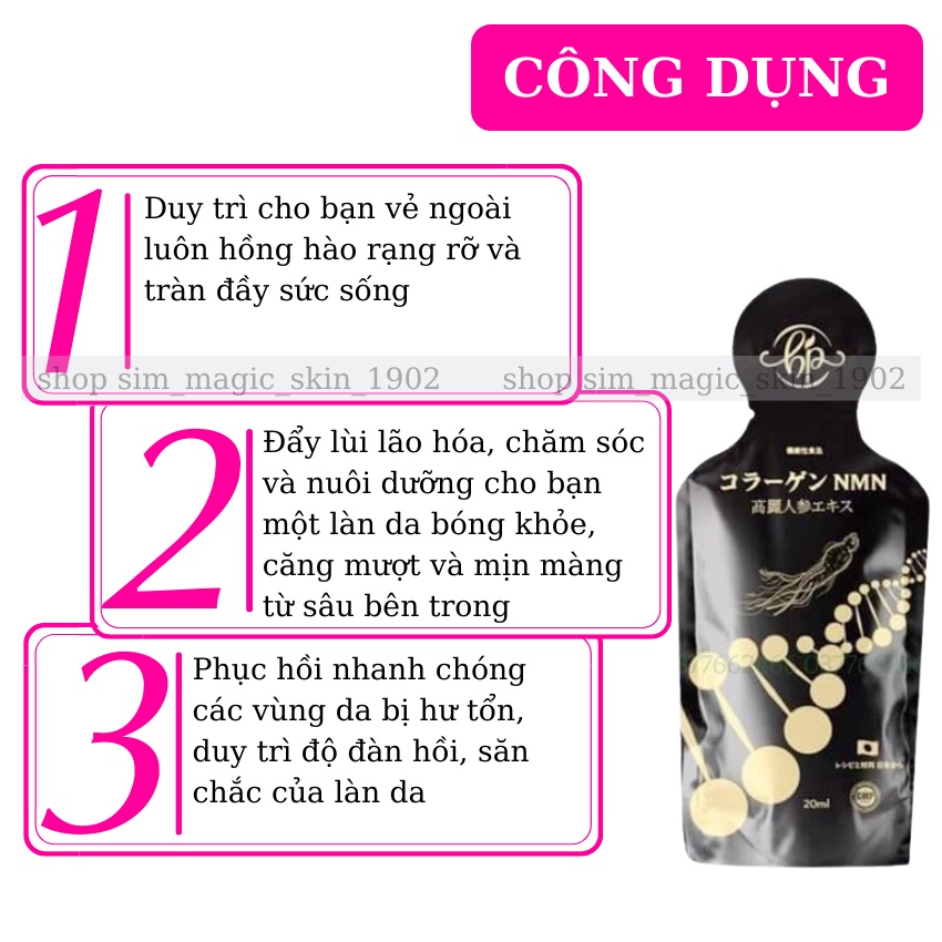 Collagen NMN Huyền Phi nước uống đẹp da giúp đẩy lùi quá trình lão hóa chăm sóc nuôi dưỡng làn da 20ml x 10 gói