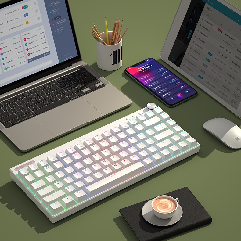 Bàn phím không dây máy tính Bàn phím chơi game văn phòng LEAVEN K84 RGB LED PRO Bàn phím cơ di động dễ thương