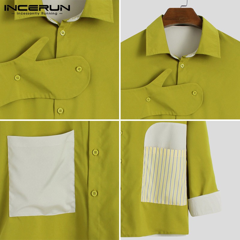 Áo Sơ Mi INCERUN Dài Tay Phối Màu Thời Trang Cho Nam Giới