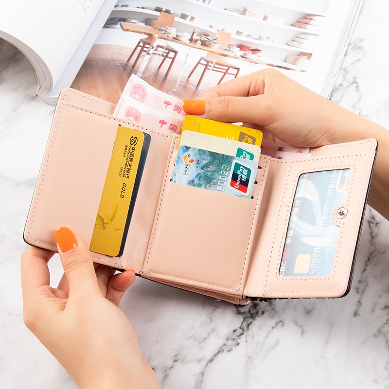 Ví ngắn đựng tiền xu nhiều ngăn IELGY có khóa cài phong cách Hàn Quốc xinh xắn cho nữ