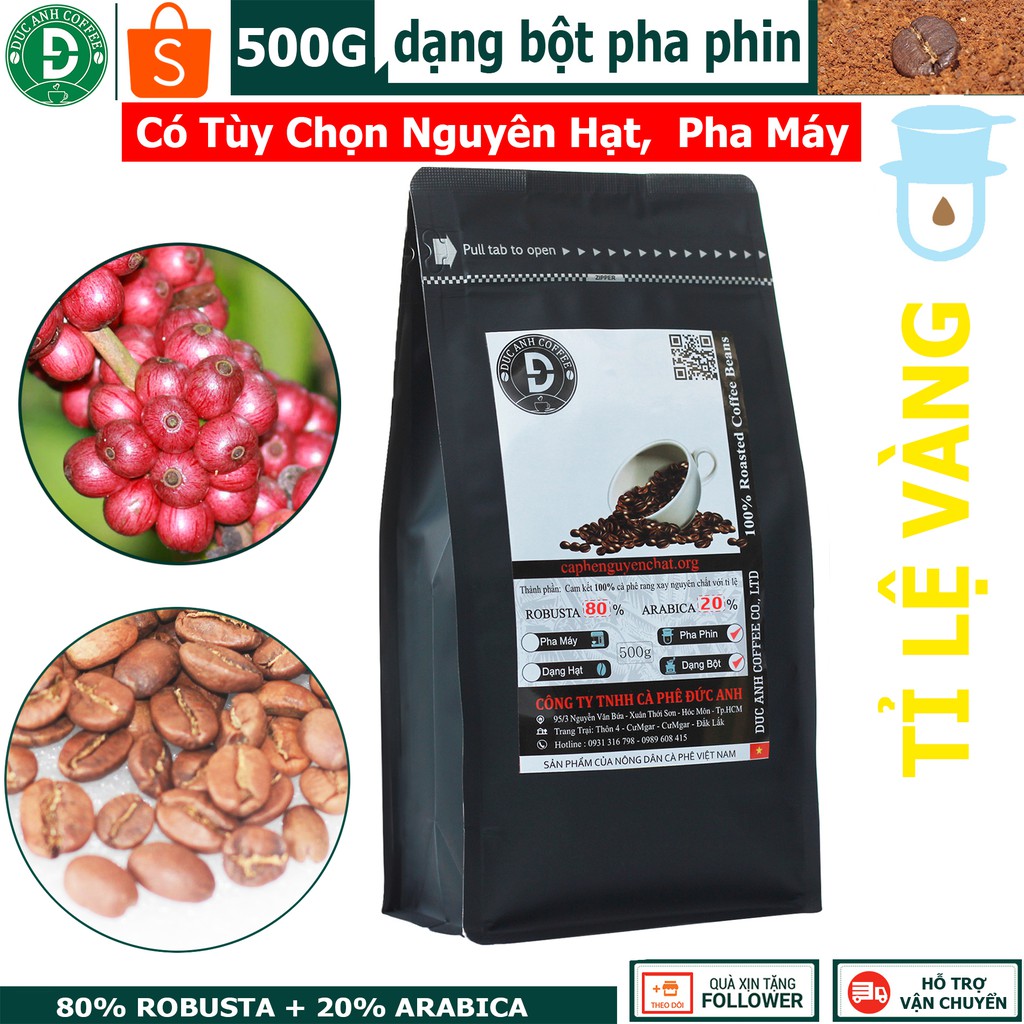 500g Cà Phê Nguyên Chất D82 (80% Robusta+20% Arabica) Rang Mộc Pha Phin, Pha Máy Tỉ Lệ 8-2 Từ Công Ty Cà Phê Đức Anh