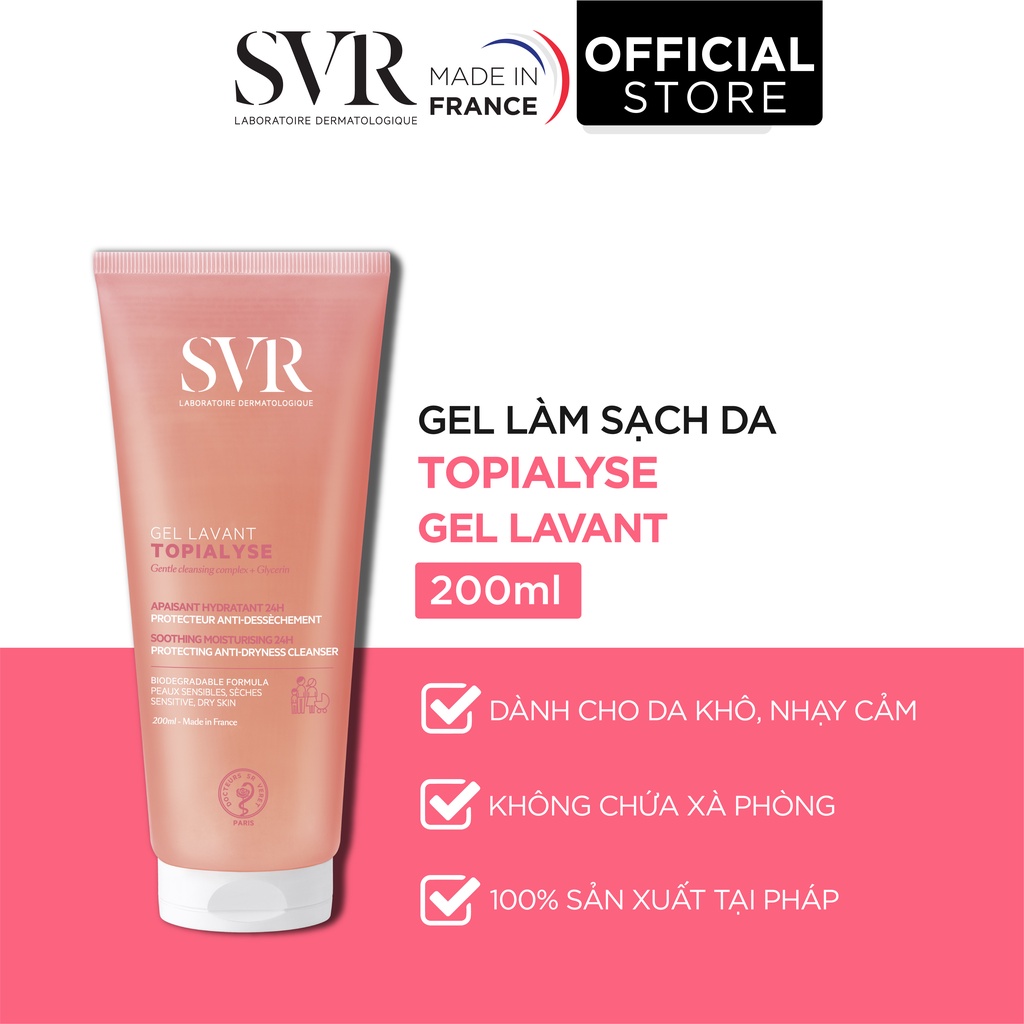 Gel làm sạch không chứa xà phòng SVR TOPIALYSE Gel Lavant 200ml