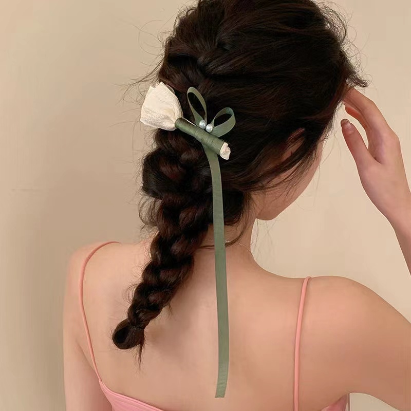Kẹp Tóc Mỏ Vịt Bằng Vải Đính Nơ Lưng Hình Hoa Tulip Phong Cách Mới Cho Nữ