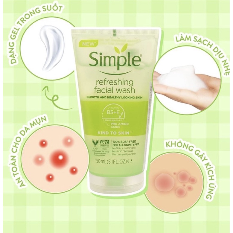 Sữa rửa mặt Simple Refreshing Facial Wash Gel