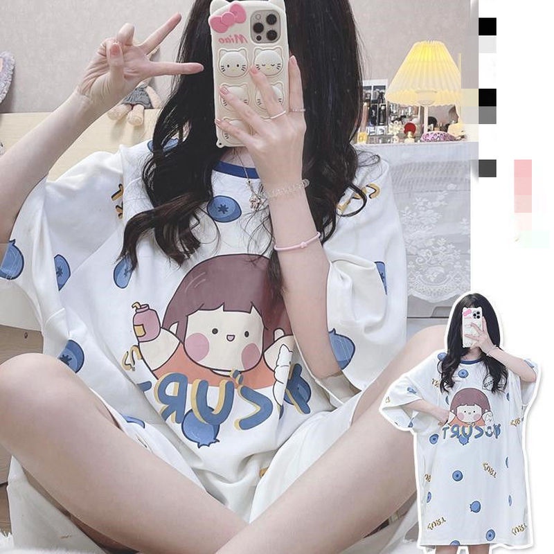 Đầm Ngủ Tay Ngắn Cổ Tròn Dáng Rộng Thời Trang Mùa Hè Xinh Xắn Cho Nữ 2-300 Jin