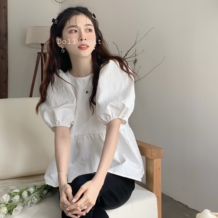 Áo Kiểu Búp Bê Tay Ngắn Thắt Nơ Sau Lưng Màu Xanh Lá Dễ Thương 49529