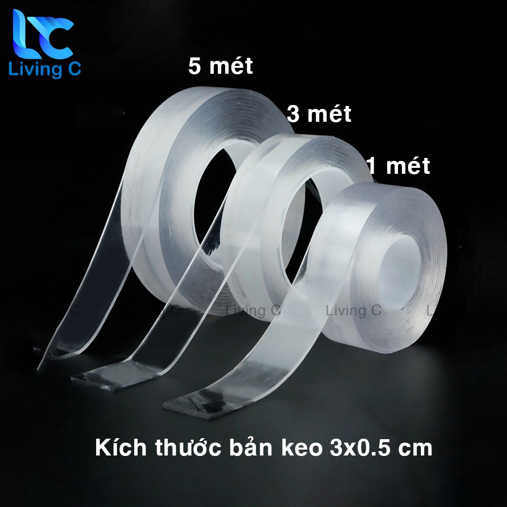 Cuộn băng keo 2 mặt acrylic trong suốt Living C CBK, băng keo dán tranh gán gương treo tường siêu dính