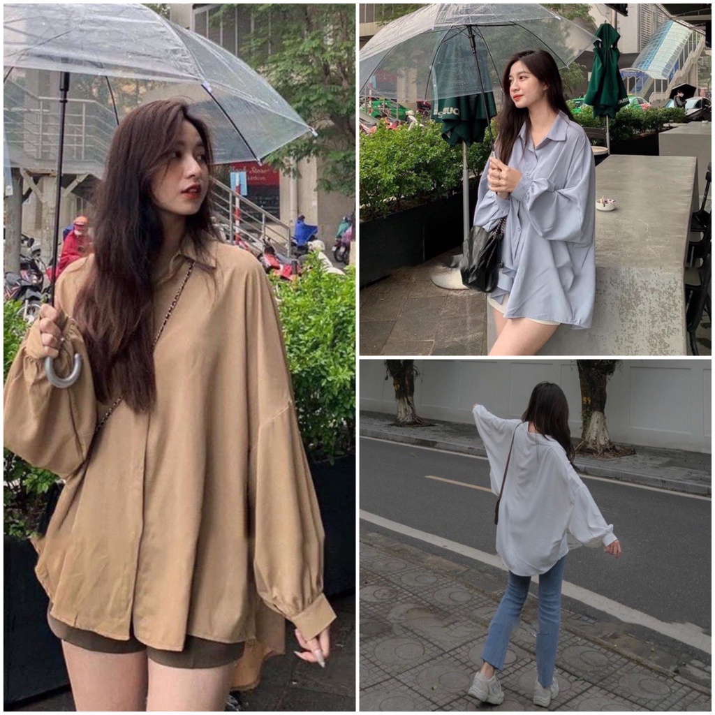 Áo sơ mi nữ thụng form rộng dài tay basic 3 màu