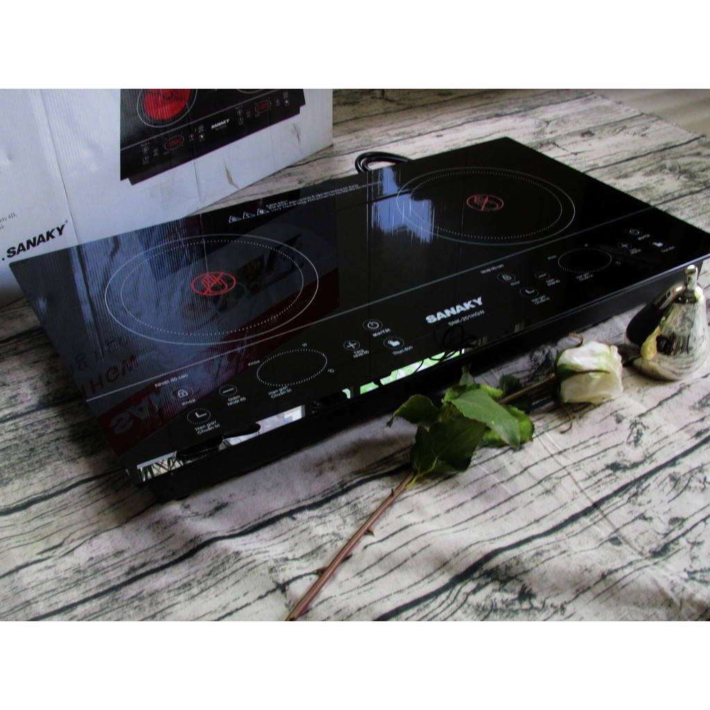 Bếp hồng ngoại đôi Sanaky SNK-201HGW mặt kính Ceramic, cảm ứng, màn hình LCD