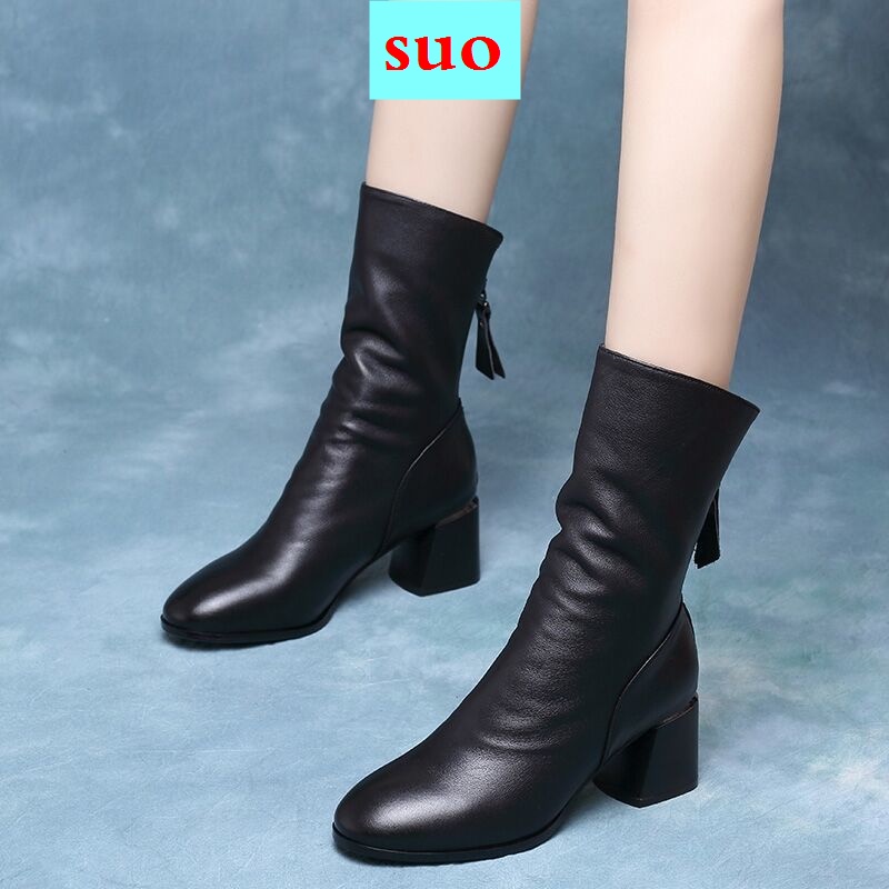Có Sẵn Giày Bốt Da Mềm Ống Lửng Giữ Ấm Mùa Thu Đông Phong Cách Mới Cho Nữ