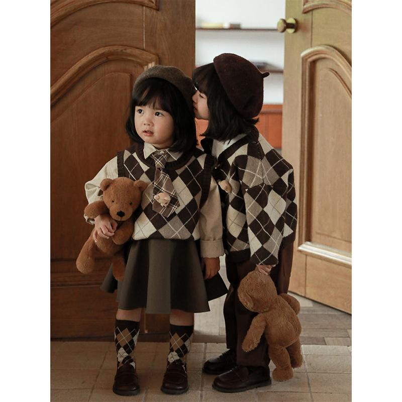 Áo khoác dệt kim có tay/ không tay kiểu retro thười trang cho các bé