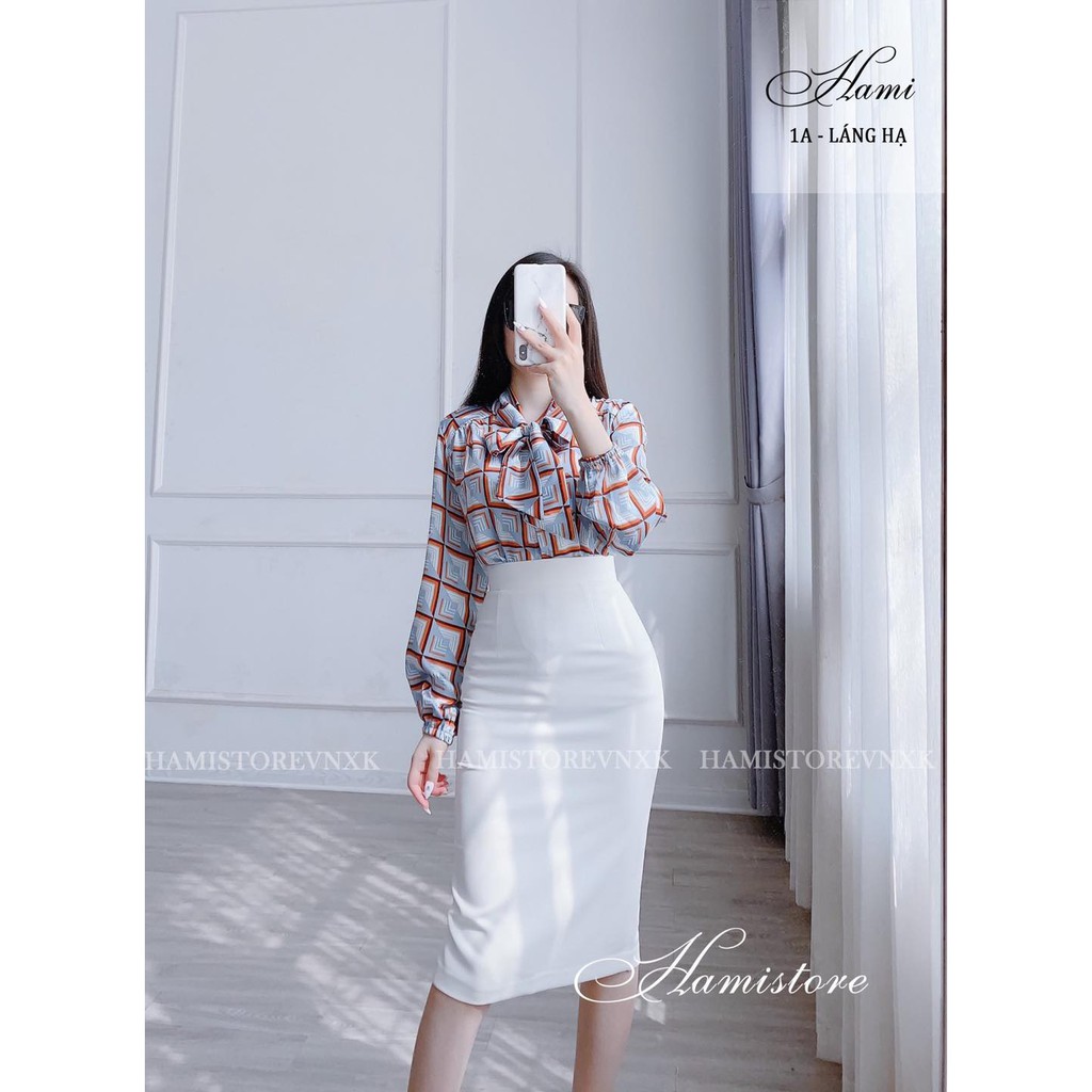 Chân váy bút chì màu trắng kết hợp set sơ mi siêu xinh CV200 Hamistore