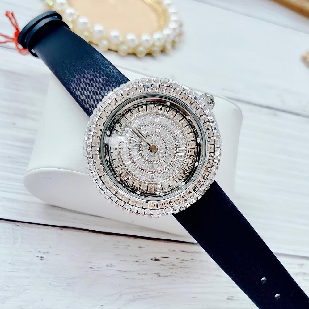 Đồng Hồ Nữ Davena 32091 Dây Da Xanh Đen Silver Chính Hãng 39mm