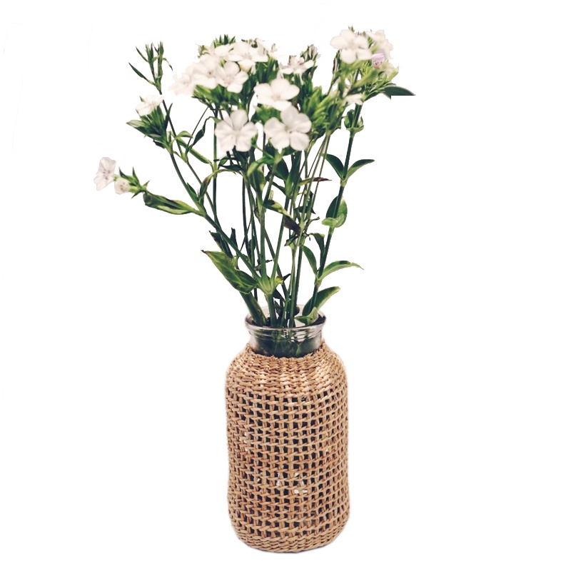 Lọ hoa bằng thủy tinh đan sợi cói phong cách bắc âu sáng tạo