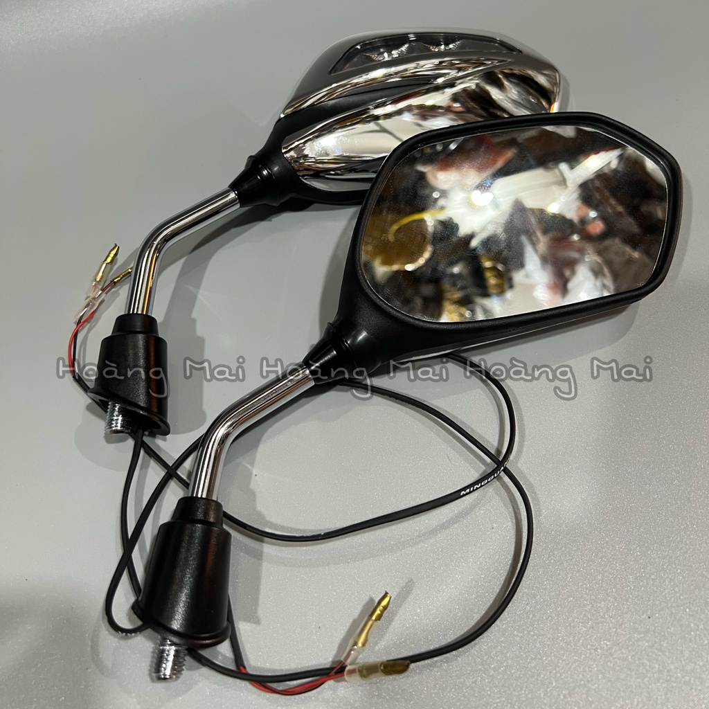 Gương, kiếng chiếu hậu có đèn xi inox hàng đẹp gắn được cho tất cả các loại xe máy