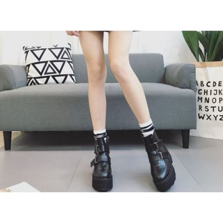 [CÓ SẴN SIZE 35] Giày bốt cổ cao đế 7cm phong cách Harajuku