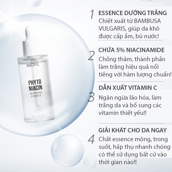 [TẶNG MẶT NẠ NGỦ] COMBO dưỡng trắng da NACIFIC Phyto Niacin Whitening Toner 150ml + Whitening Essence 50ml