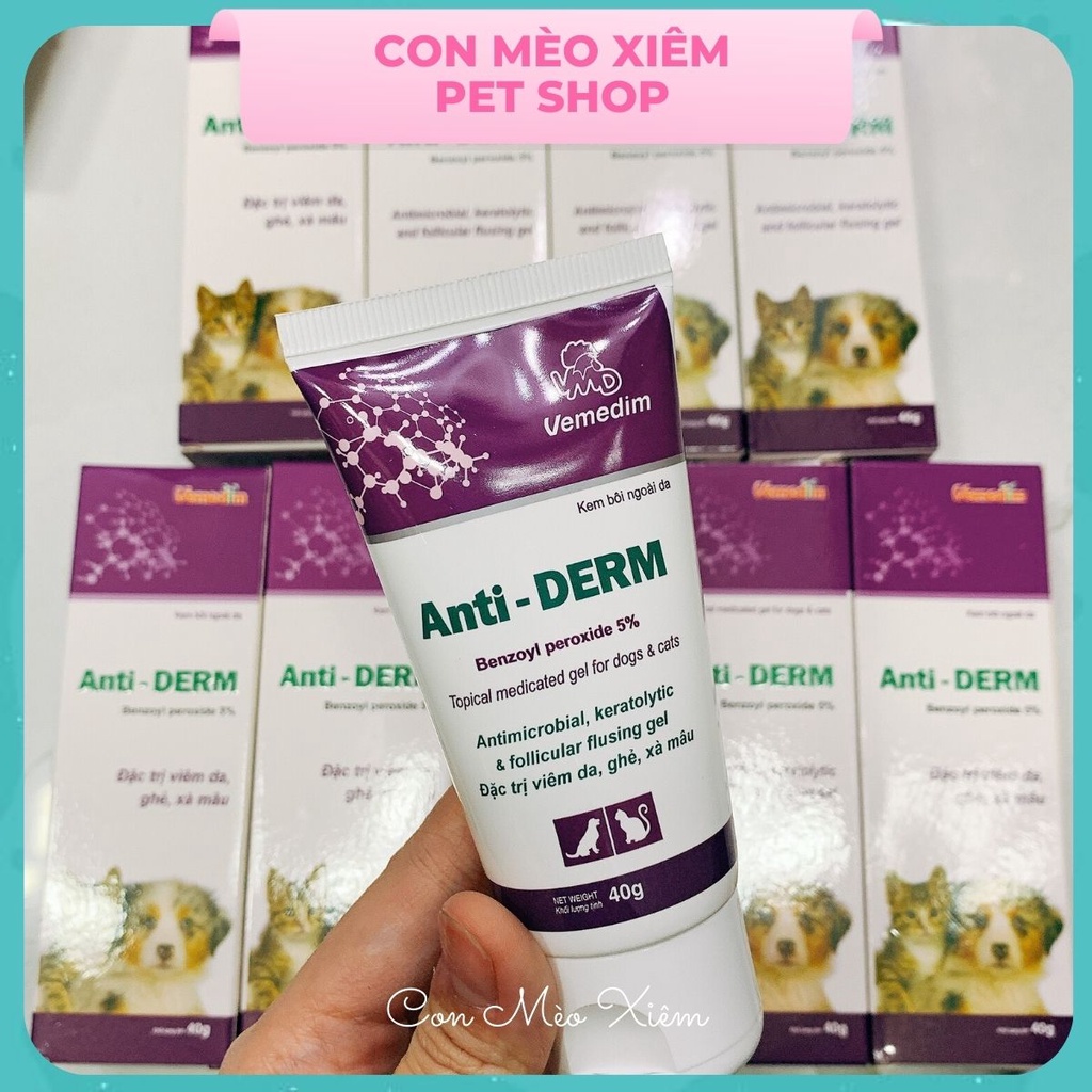 Kem thoa chó mèo viêm da ghẻ Vemedim anti derm 40G, chăm sóc lông thú cưng Con Mèo Xiêm