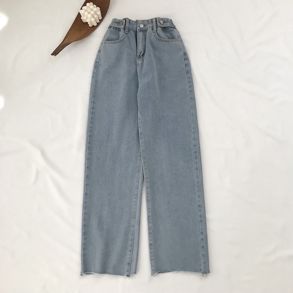 Quần Bò Nữ Form Dáng Suông Quần Jean Basic Cắt Gấu Màu Xanh Nhạt JUST Cá Tính Năng Động Kèm Nút Chỉnh Eo Tiện Lợi 2494