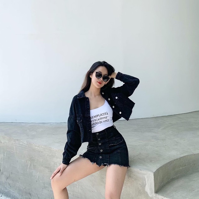 Khoác jeans crop vintage