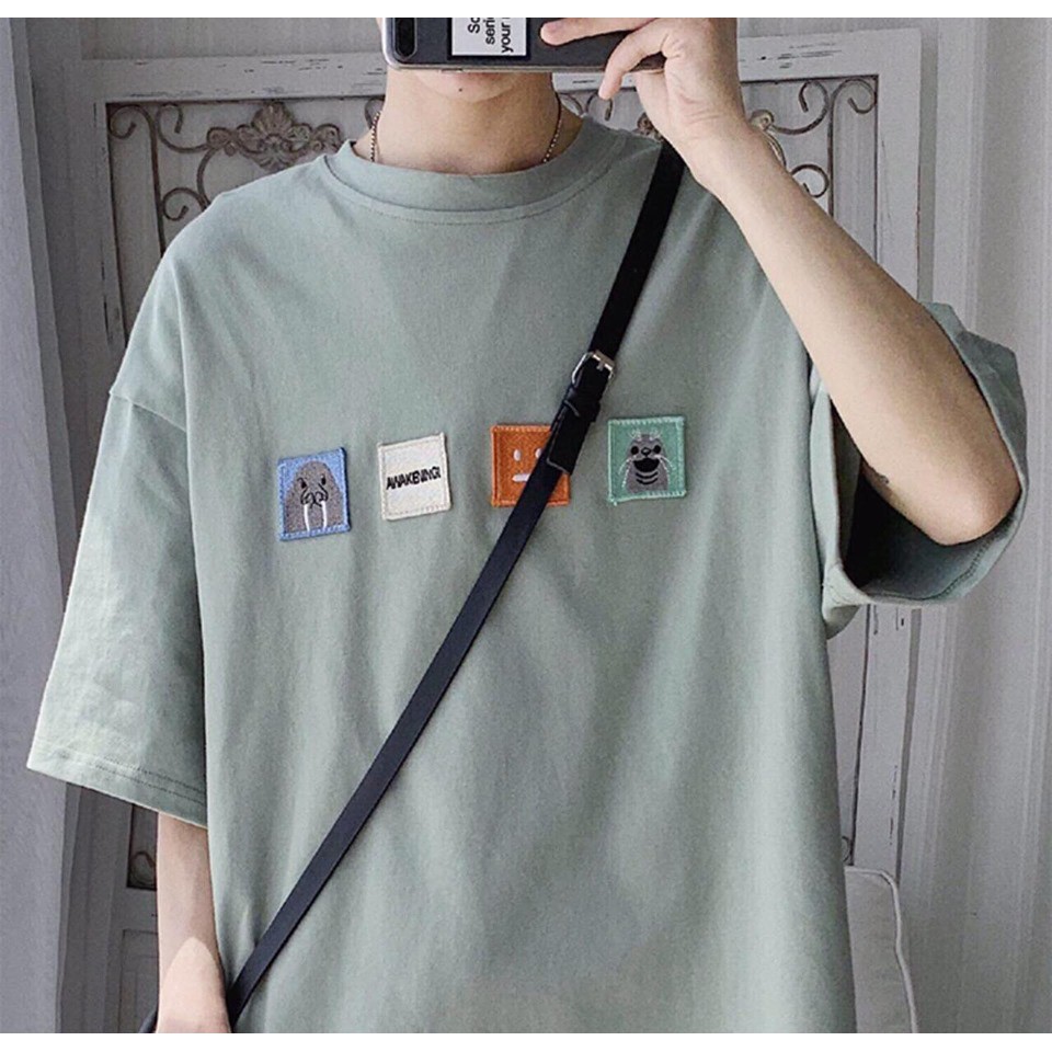 [ Có Ảnh Thật ] Áo thun tay lỡ form rộng - phông nam nữ oversize - T shirt thêu 4 logo a - 2N Unisex | BigBuy360 - bigbuy360.vn