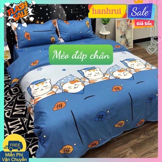 Bộ Ga Gối 1mx2m Vải Cotton Poly Mềm Mịn,được chọn mẫu hanhrui-mèo đắp chăn