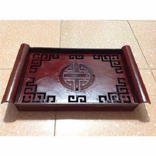 [XẢ KHO+FREE SHIP] Khay trà nhựa giả gỗ khắc hoa văn có quai cầm kích thước 25 *40cm