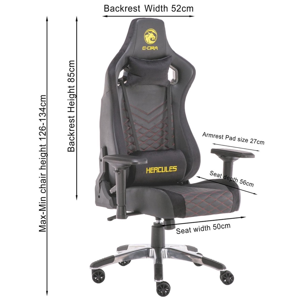 Ghế gaming E-DRA Hercules EGC203 V2 Black - Ghế game tốt - Chất liệu da PU và Foam cao cấp - Bảo