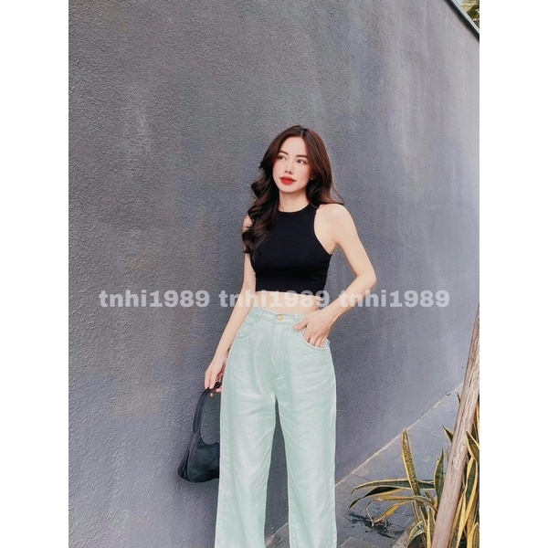 Quần jean ống rộng suông nữ Màu xanh Min