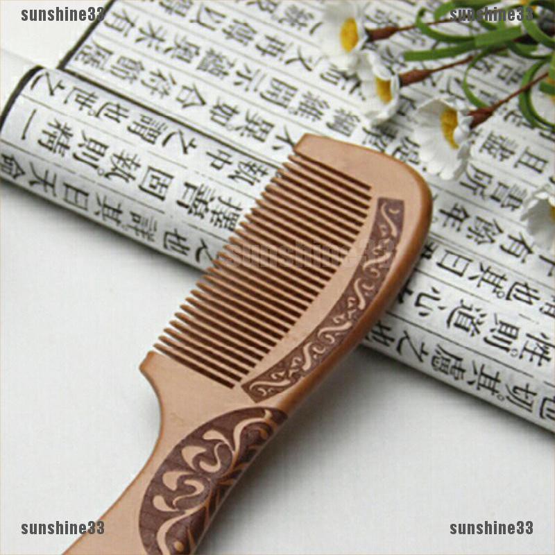 Lược Chải Tóc Làm Từ Gỗ Đào Tự Nhiên Massage Da Đầu Chống Tĩnh Điện