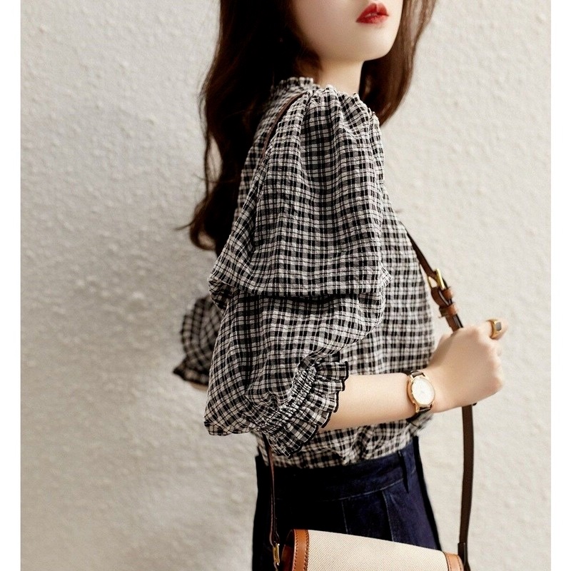 Áo Sơ Mi Chiffon Tay Lửng Họa Tiết Kẻ Sọc Thời Trang 2022 Sang Trọng Cho Nữ