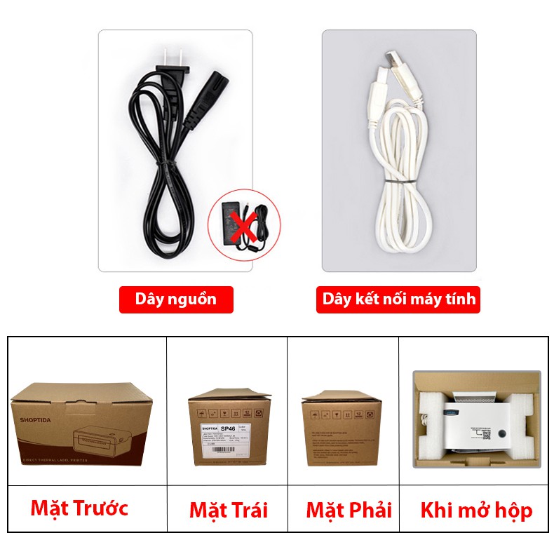 Máy in đơn hàng Shoptida SP46 kèm 1000 giấy in nhiệt 10*15cm decal tự dán, có phân loại kèm phụ kiện, bảo hành 12 tháng