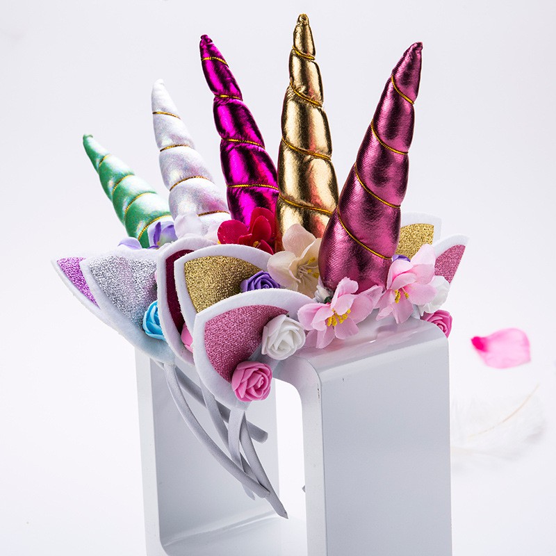 Cài tóc hình sừng kì lân (pony) phối hoa cho bé gái phong cách hàn Quốc - selenshop