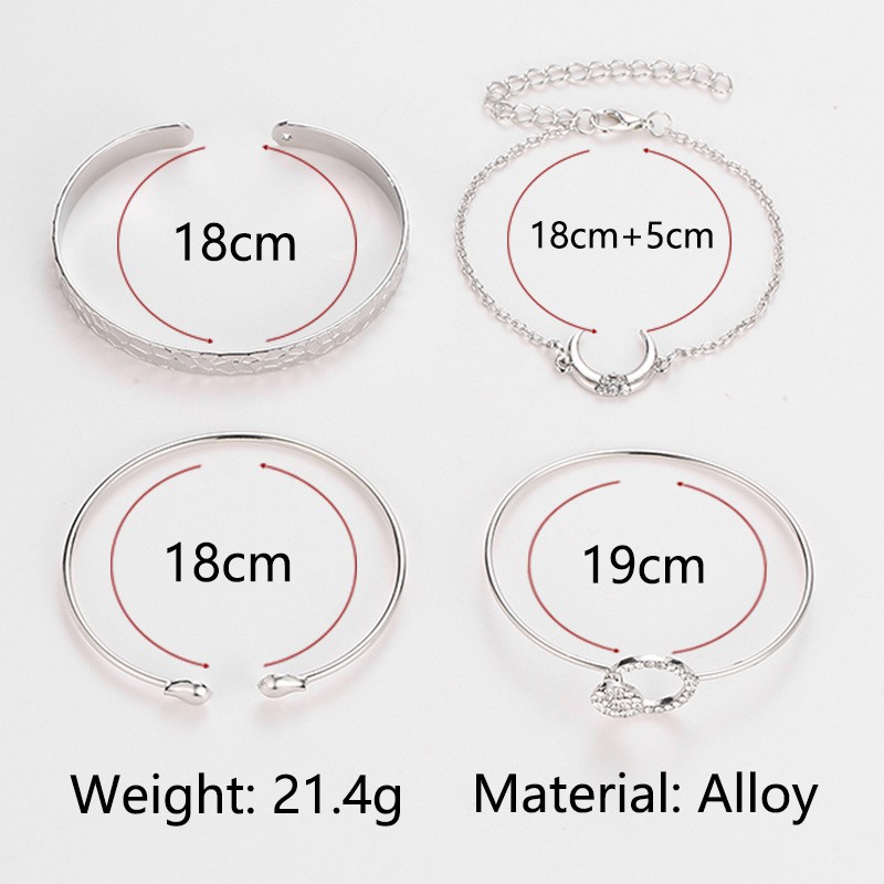 Set 4 Vòng Tay Hợp Kim Đính Đá Nhân Tạo Thời Trang Cho Nữ