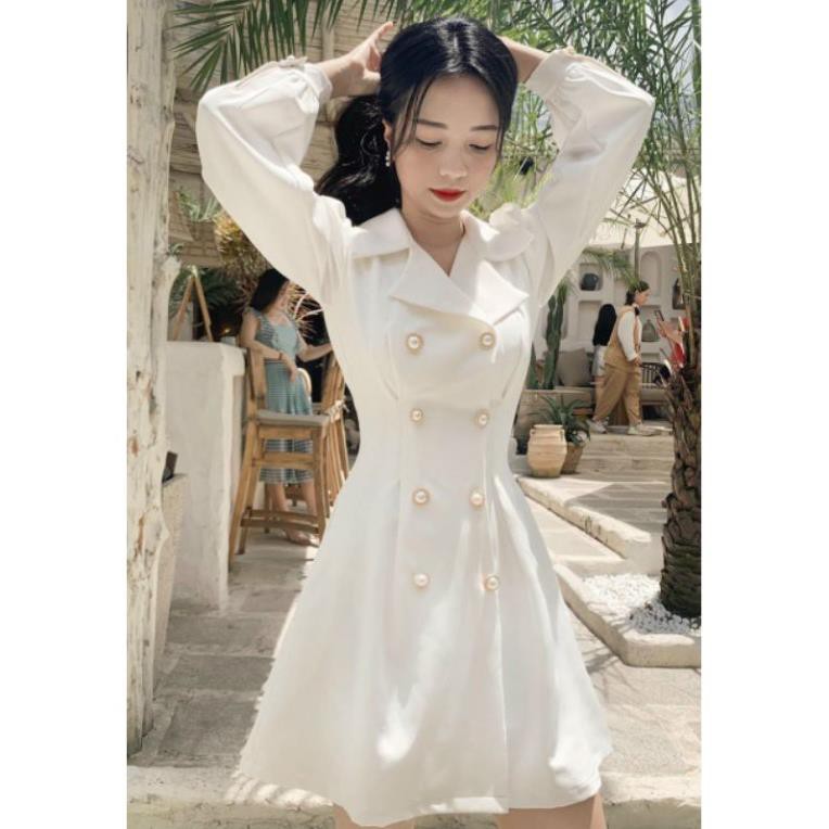 Váy đẹp, vest 6 nút tay dài trắng đen sang trọng | BigBuy360 - bigbuy360.vn