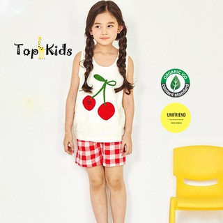 Bộ đồ COTTON cao cấp, bé trai, bé gái Cherry đỏ- Unifriend Hàn Quốc -bộ 3 lỗ mùa hè, từ 10- 50kg, Topkid_vietnam