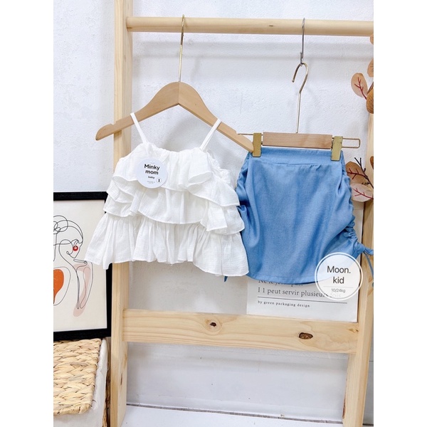 Set áo dây trắng bèo tầng + cv rút dây Moon bé gái
