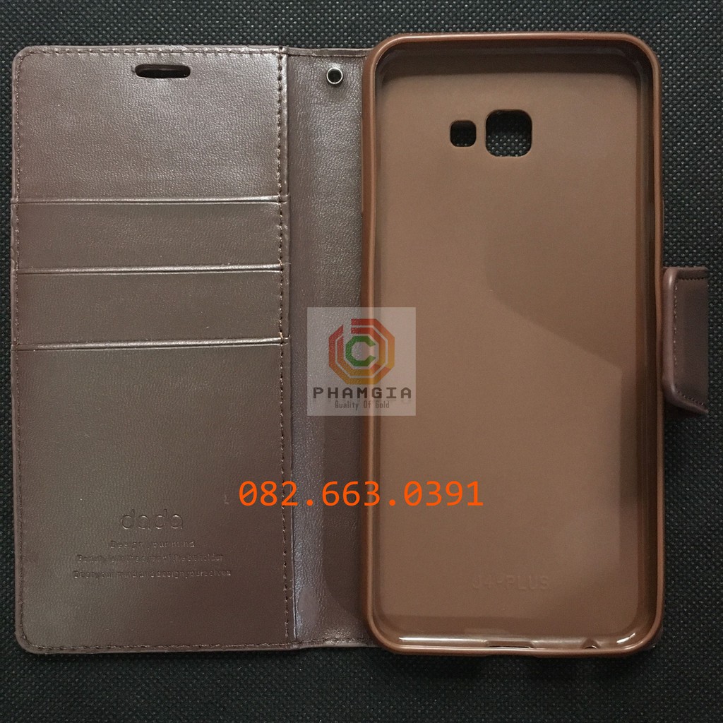 Bao da Samsung J4 Plus/J4 Core/G530 da cao cấp, có ngăn thẻ, nắp gập chống đỡ xem phim