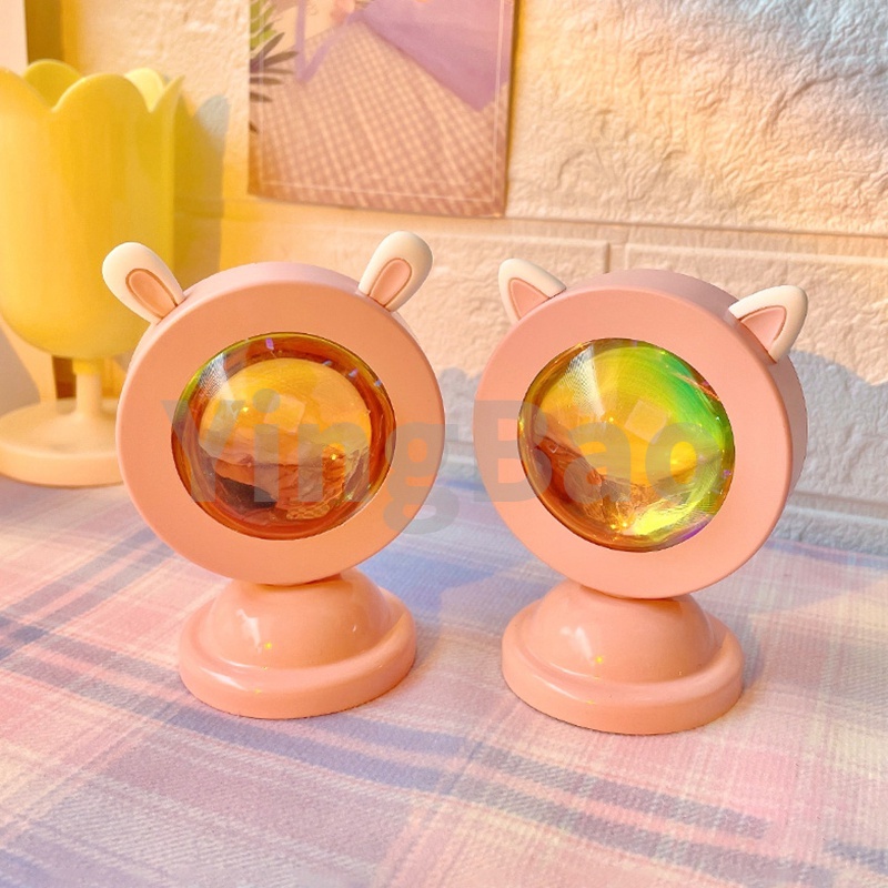 Đèn Led Chiếu Mini Để Bàn Cổng USB Màu Hồng Hoàng Hôn