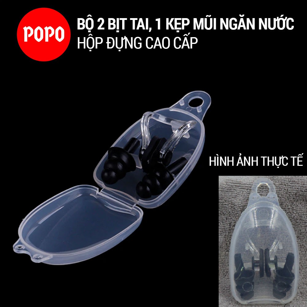 Bộ bịt tai kẹp mũi người lớn cao cấp chống nước EN4, silicone an toàn khi sử dụng, thiết kế kiểu mới hiện đại POPO