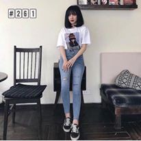 Quần jeans rách cạp cao