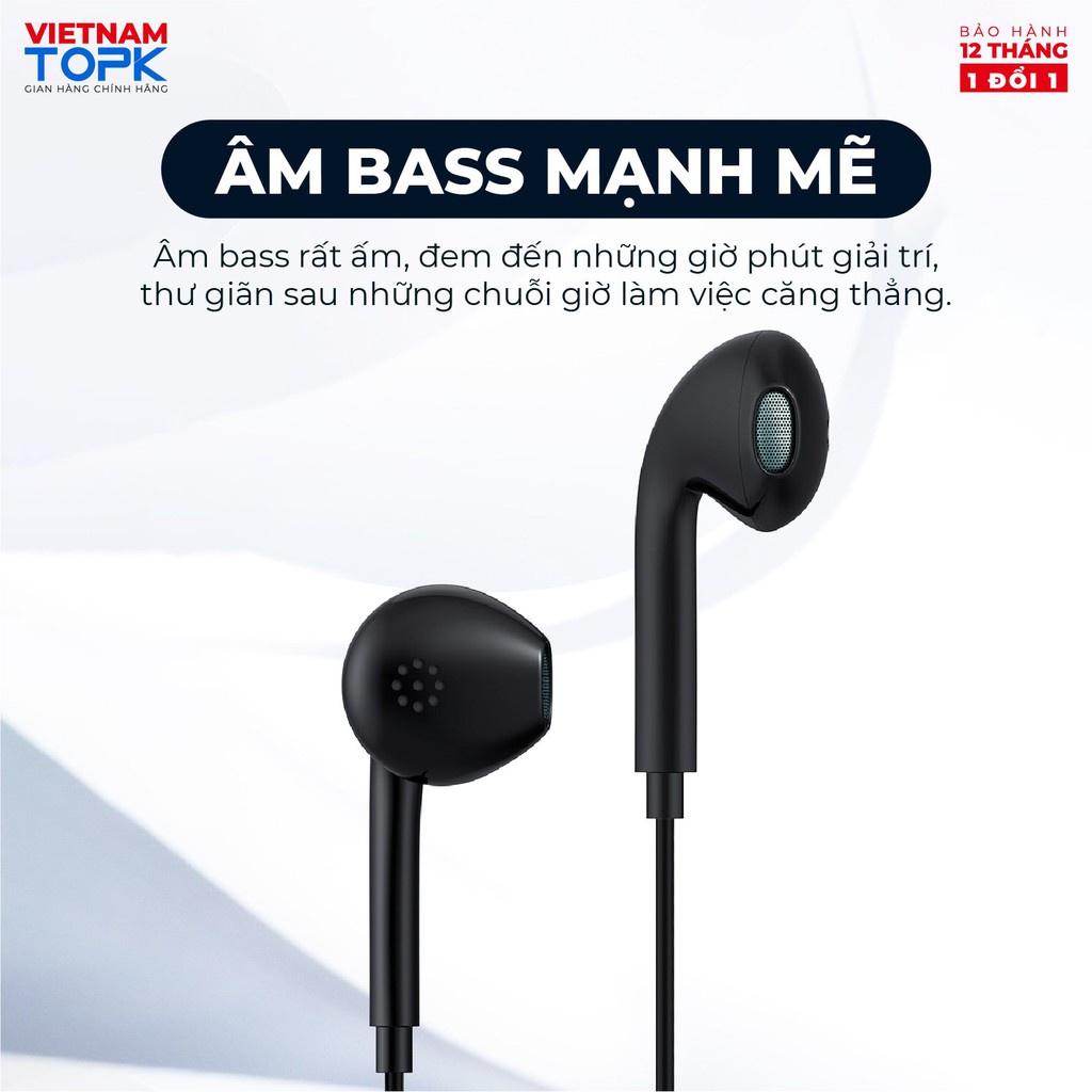 Tai nghe nhét tai có dây TOPK F20 - Chân cắm 3.5mm - Chất liệu TPE dài 1.2m - Hàng chính hãng Bảo hành 12 tháng
