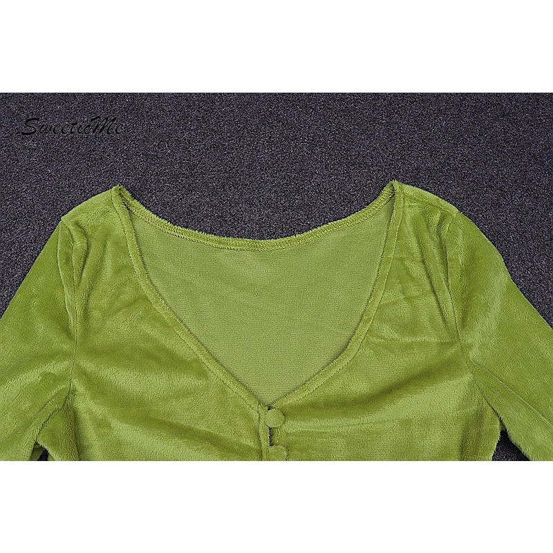 Áo Khoác Cardigan Sweeticme   Tay Dài Cổ Chữ V Phối Nút Lông Độc Đáo Thời Trang