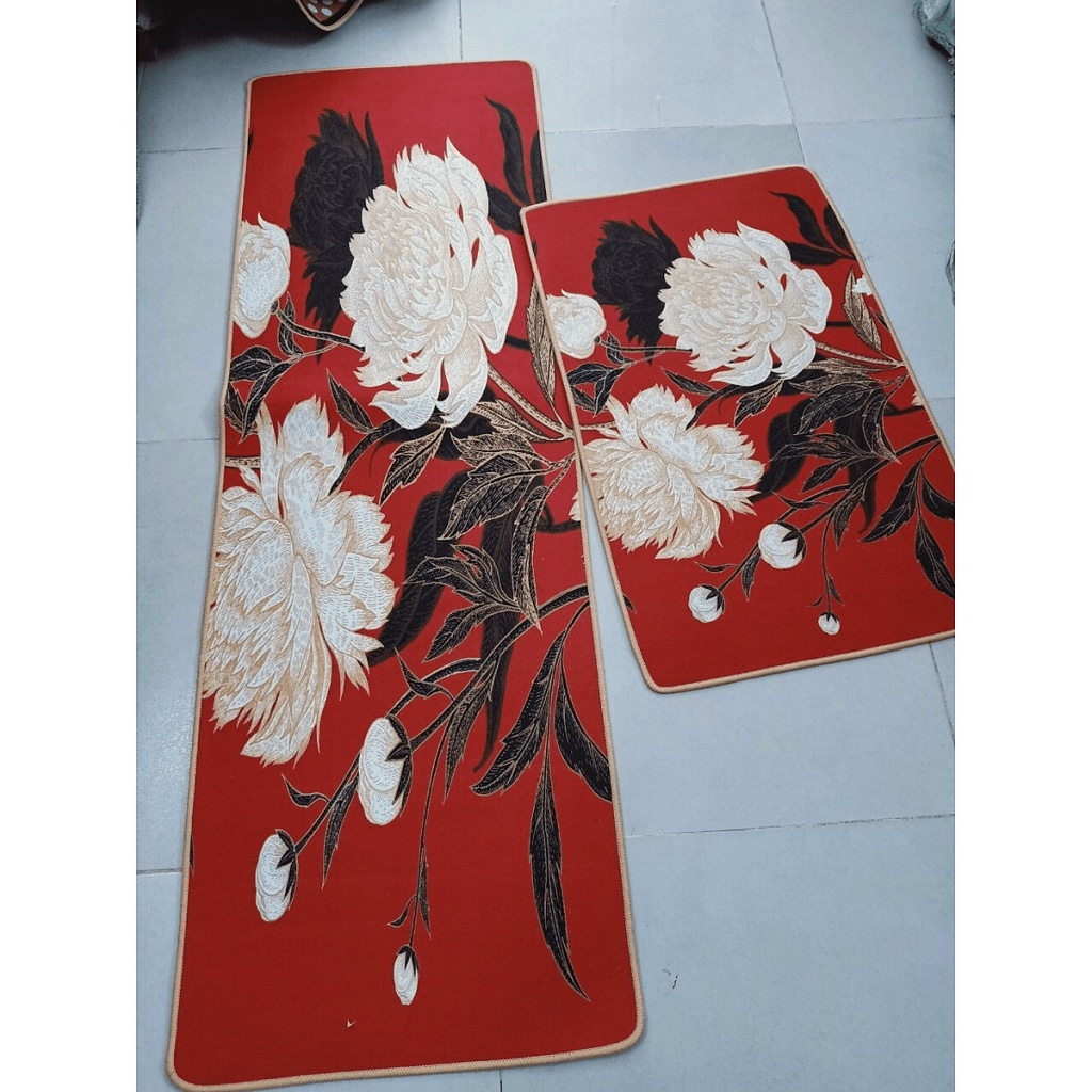 Thảm Bếp Suzin Chất Liệu Bali siêu mềm mịn có đế chống trơn trượt Bộ 2 Tấm 40x60cm + 120x40cm