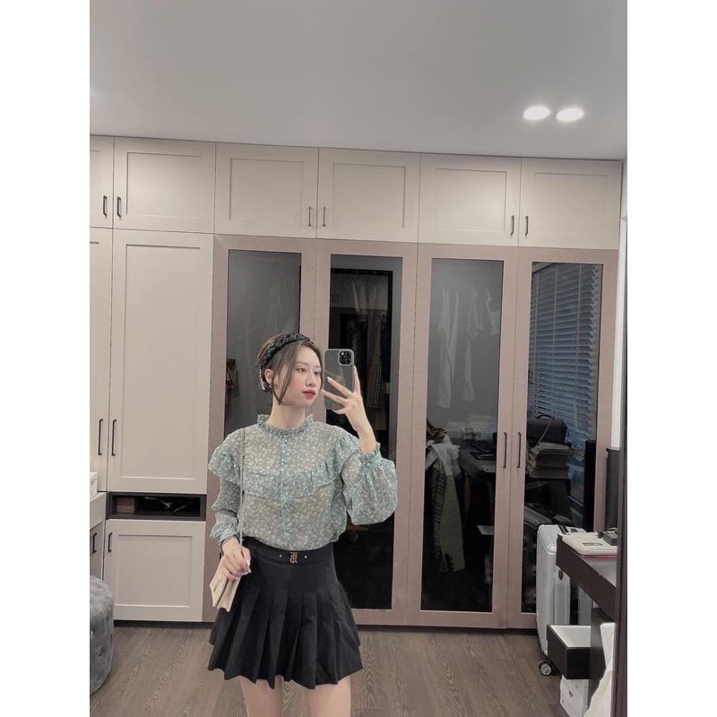 [Mã WASTUP giảm 10% tối đa 30K đơn 99K] ⚡️VOAN TƠ⚡️Áo sơ mi bèo voan tơ màu xanh hoa nhí | BigBuy360 - bigbuy360.vn