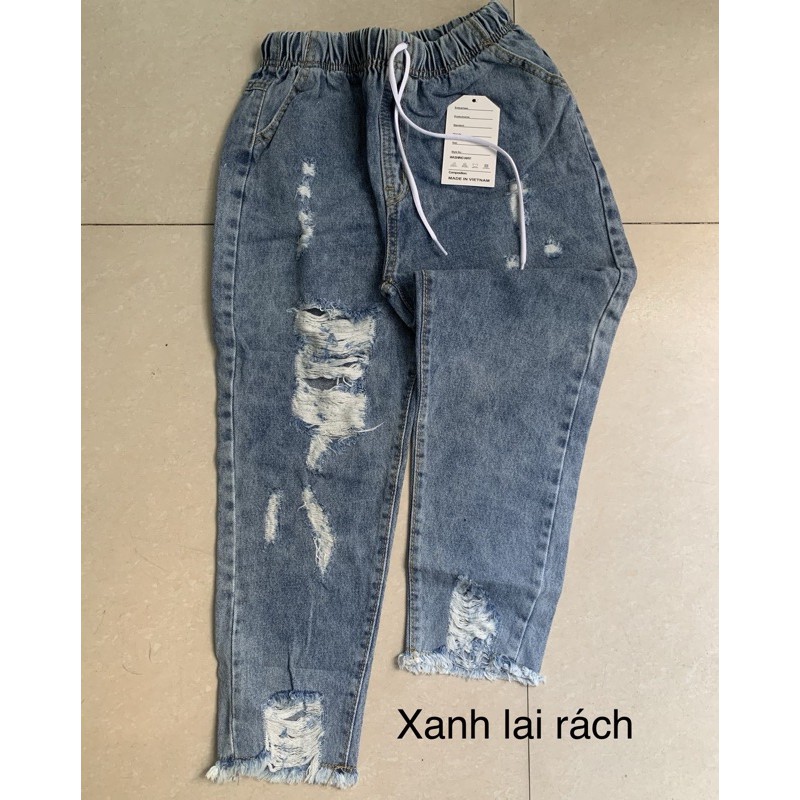 [Mã FATHANG5 giảm 10K đơn 50K] Quần jean baggy quần bò cạp cao lưng thun chất cotton không co dãn màu xanh rách