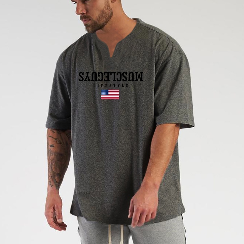 Áo Thun Cotton Cổ Chữ V Dáng Rộng Thoáng Khí In Họa Tiết Thời Trang Mùa Hè Cho Nam