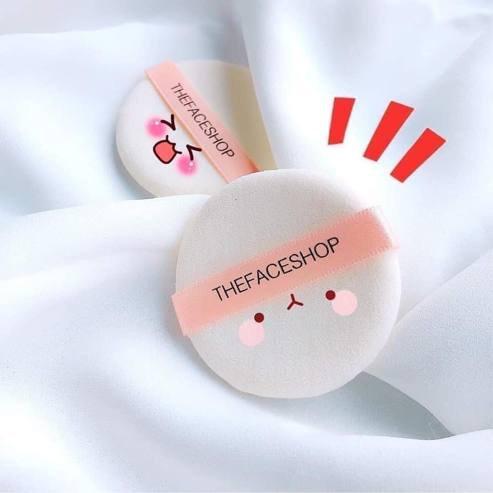 Bông Đánh Phấn Phủ TFS Round Flocked Puff The Face Shop Túi 2 Miếng