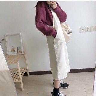 [ĐỒ CÓ SẴN]Set yếm nhung trắng mix áo len đỏ tím