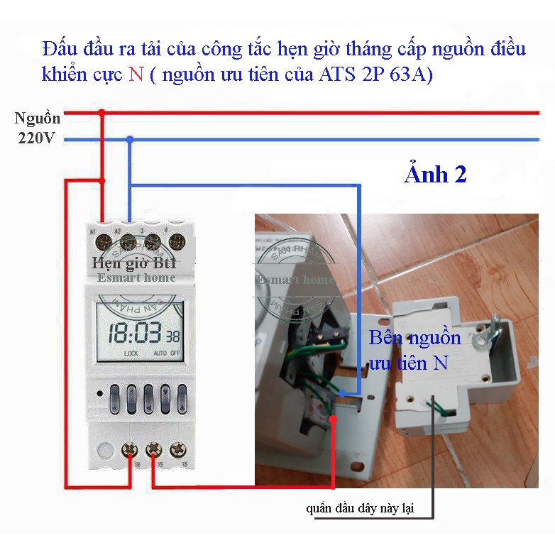 Bộ chuyền đổi 2 nguồn điện theo tháng gồm ATS  2P 63A và công tắc hẹn giờ chu kỳ tháng BT1-30